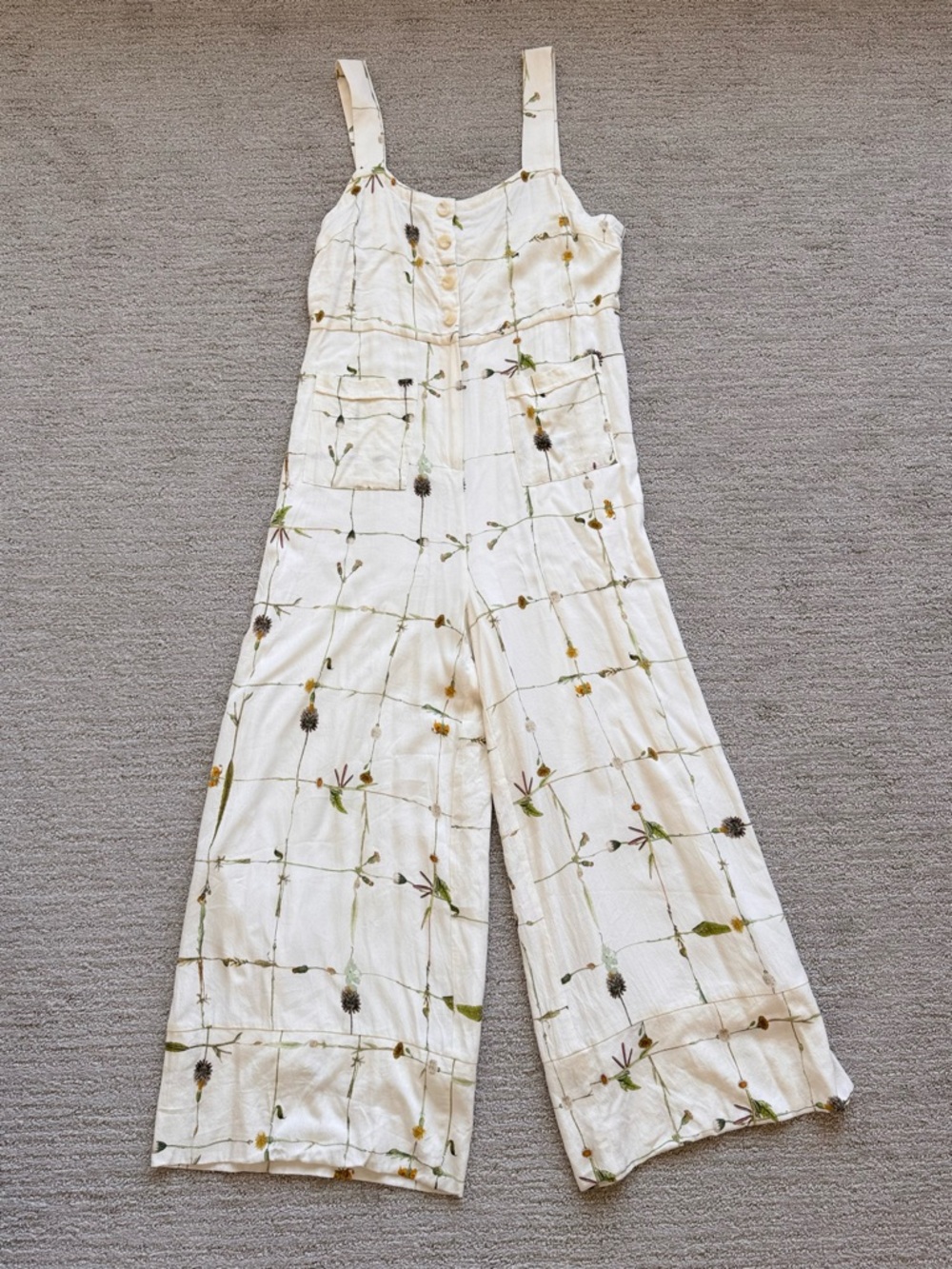 Anthropologie Sancia Cream Floral Wide-Leg Jumpsuit LARGE